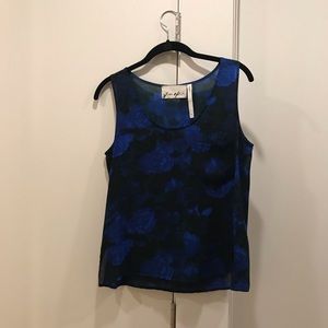 YaYa Aflalo Silk Blue Green Floral Blouse - Size P